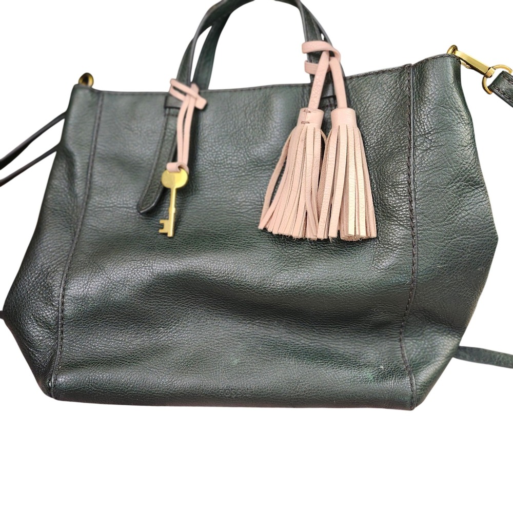 Fossil Camilla Convertible Backpack Tote Dark Green Pebbled Leather Boho Key - Picture 9 of 14